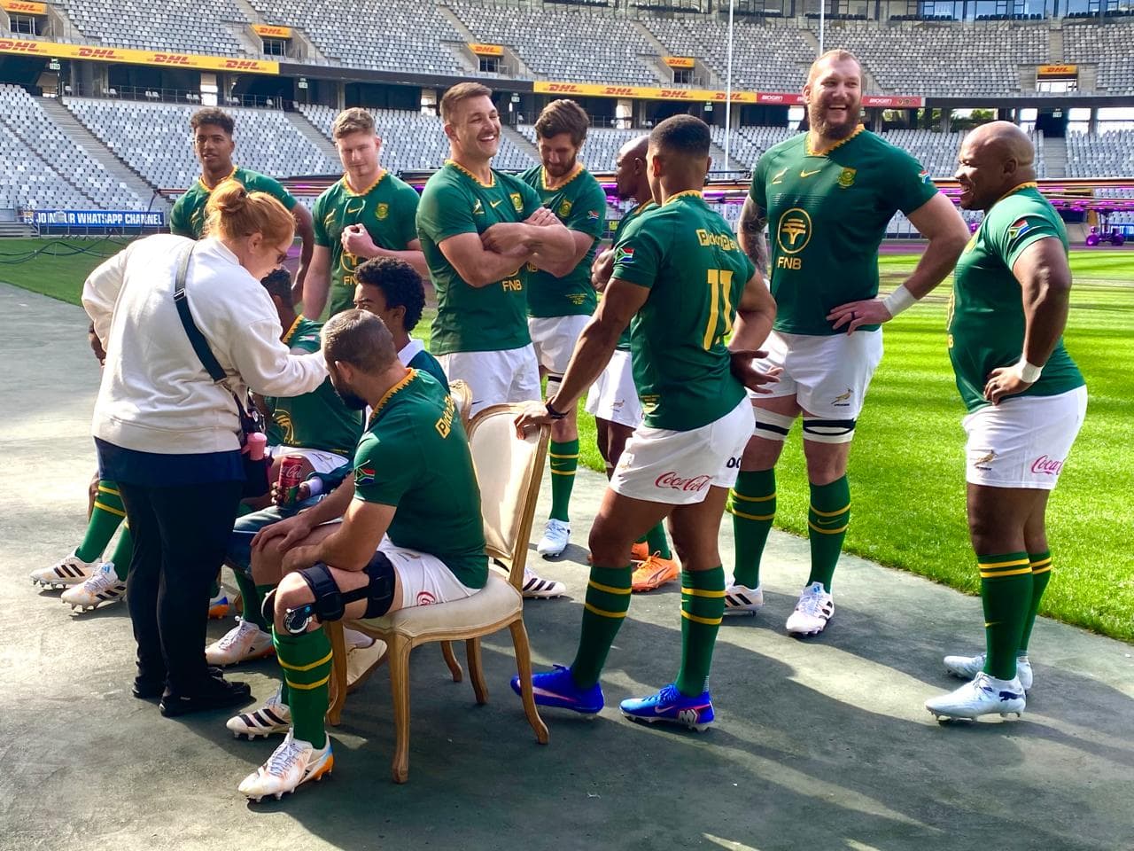 Amy Morgenrood preparing Springbok players for the Coca-Cola campaign